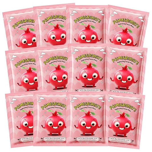 evpct 12-Pack Fruit Sheet Face Facial Masks for Women Skincare Spa, Facial Spa Day Slumber Sleepover Birthday Party Favors Supplies, Natural Ingredients, Hydrate and Soothe for All Skin Types, SetA08