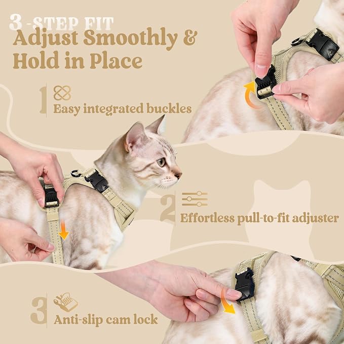 rabbitgoo Cat Harness and Leash Set, Easy-on with Neck Buckle, Cream Coffee