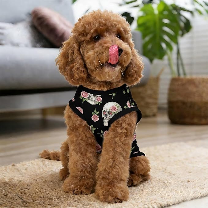 Halloween Pet Vest Rose Skull Pet Shirts Large | blossom Dog Shirt Vest cute pet Sleeveless Vests Ice Silk Dog T-Shirts holiday Dog Clothes Halloween Canine Wear