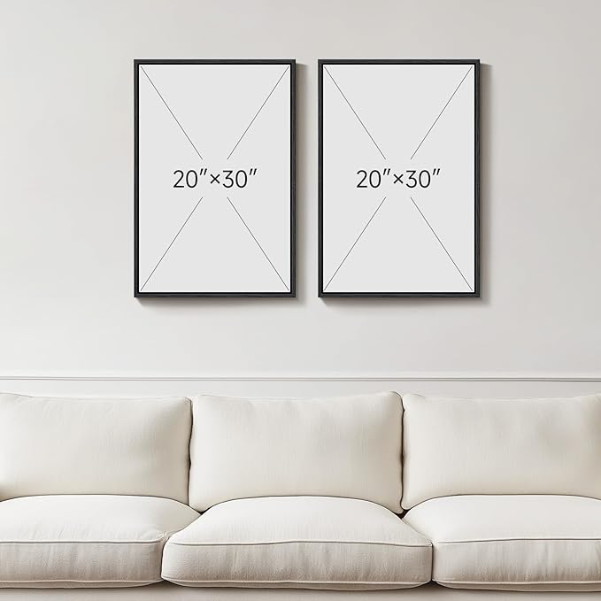 Framed Neutral Abstract Wall Art, 2 Piece Large Modern Black Beige Brown Canvas Prints Paintings Artwork for Walls, Minimalist Stone Shape Pictures for Living Room Dining Bedroom Wall Decor 20x30 In