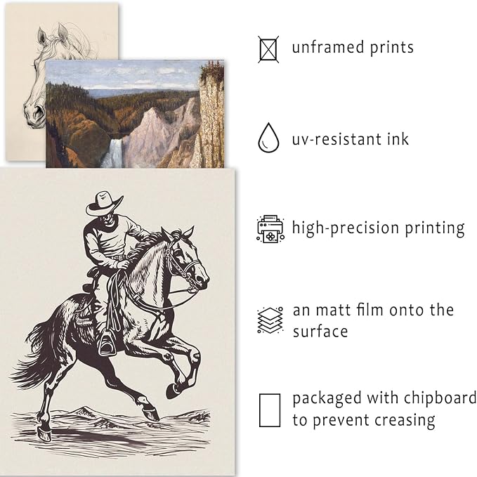 ANERZA 16 PCS Western Wall Art Decor, Southwestern Gallery Wall Prints for Bedroom Bathroom, Cowboy Posters for Living Room Aesthetic, Dorm Home Artwork Collage Kit
