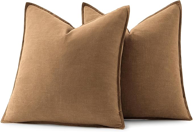 MIULEE Decorative Linen Pillow Covers 20x20 Inch Brown | Boho Farmhouse Fall Autumn Couch Throw Pillows for Bed, Pack of 2 Accent Modern Pillowcases, Sofa Livingroom Home Decor