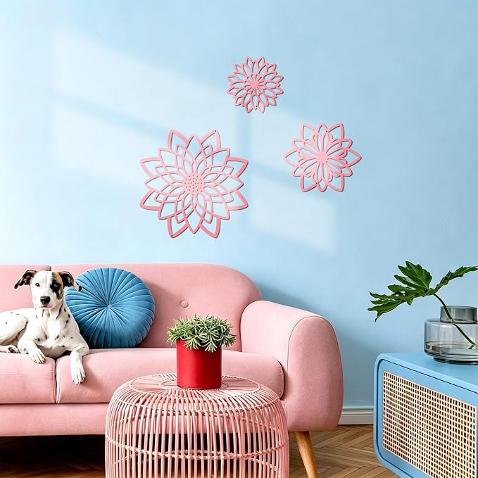 Zzbakress 3 Pcs Metal Flowers Wall Art Bathroom Wall Decor (Pink Concise) | Farmhouse Flower Bathroom Decor Wall Decorations For Bathroom, Living Room, Office, Kitchen, Hallway And Outdoor