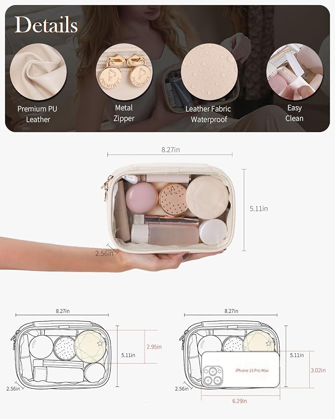 Pocmimut Clear Makeup Bag,Small Makeup Bag Travel Make Up Bag Pouch Purse Car Accessories Storage for Travel Essentials Organizers,Brown