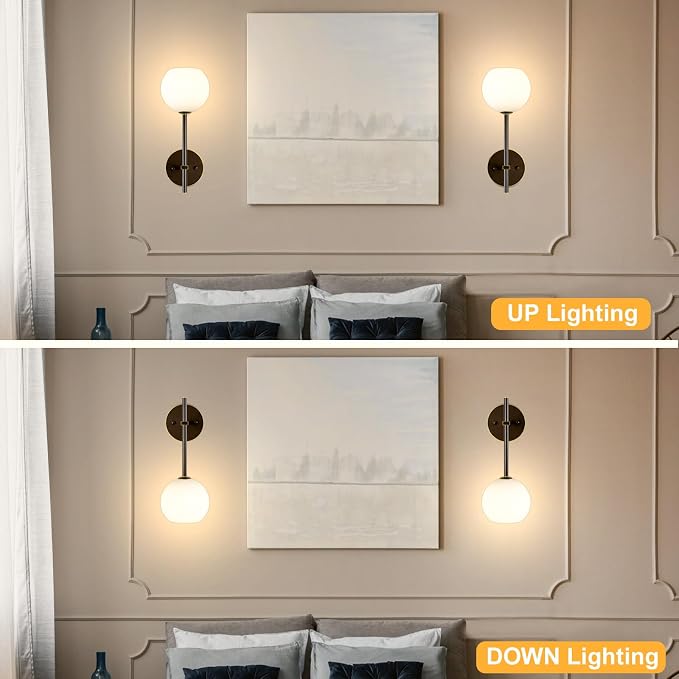 Brown Gold Battery Operated Wall Sconces Set of 2, Rechargeable Wireless Wall Lights with Milky White Frosted Glass, 12 RGB and 3CCT Dimmable, Wall Lamps with Remote for Bedroom Living Room Hallway