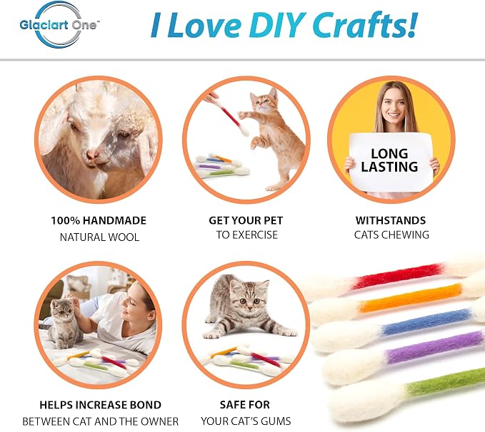 Glaciart One Swabs Cat Toys with Catnip - 12 Pk | Durable for Chew, Cute Cat Toys Interactive Kitty for Boredom, Exercise, & Play | Filled w/Organic Catnip for Anxiety & as Digestive Aid | Gift Idea
