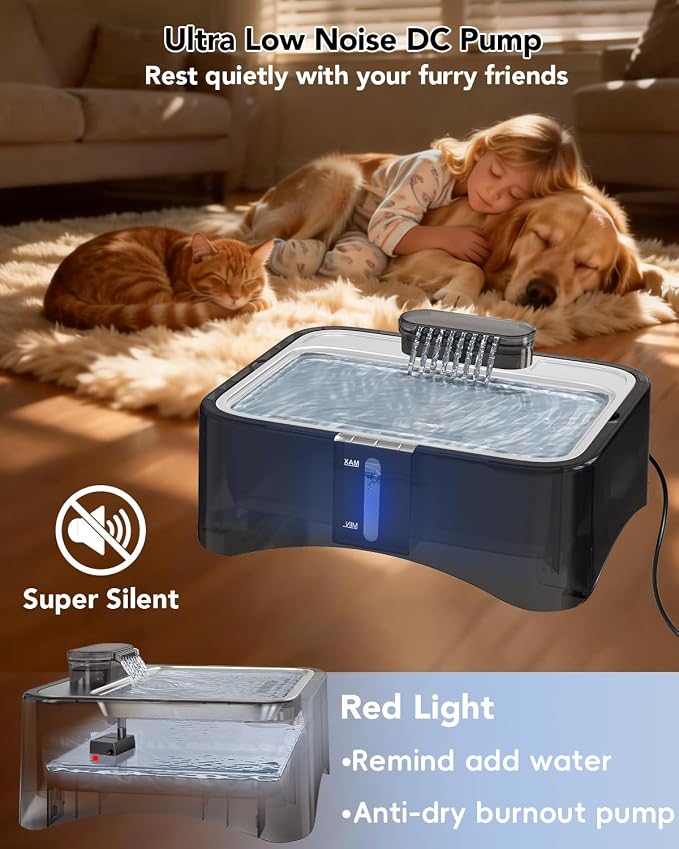 UPSKY Cat Water Fountain, 2.25Gal Large Capacity for Multi-Pet Homes | Ultra Quiet 304 Stainless Steel, Anti-Clog Pump with 4 Filters, Non-Slip Mat Included, Easy to Clean, Smart LED & Anti-Dry