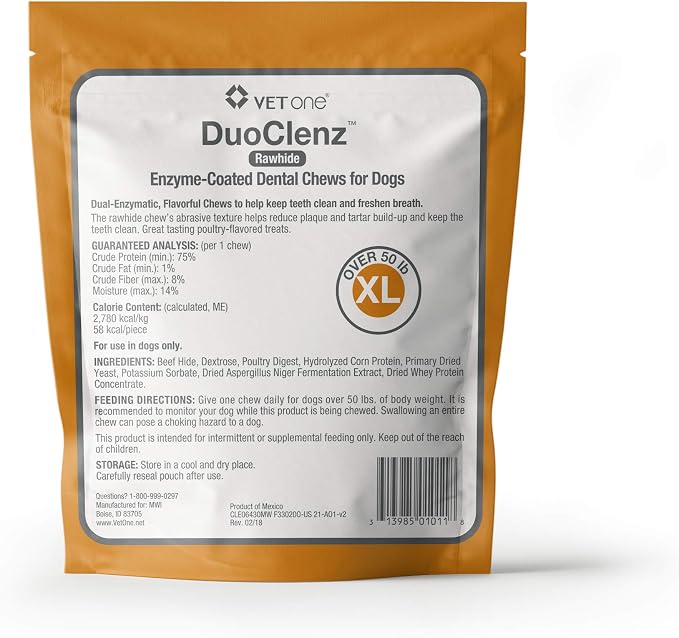 Vet One DuoClenz Rawhide Dental Hygenic Chews for Dogs, 30-Count Bag (Extra Large Dogs)