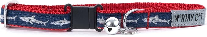THE WORTHY DOG Icons Pattern, Breakaway Cat Collar, with Bell, Blue
