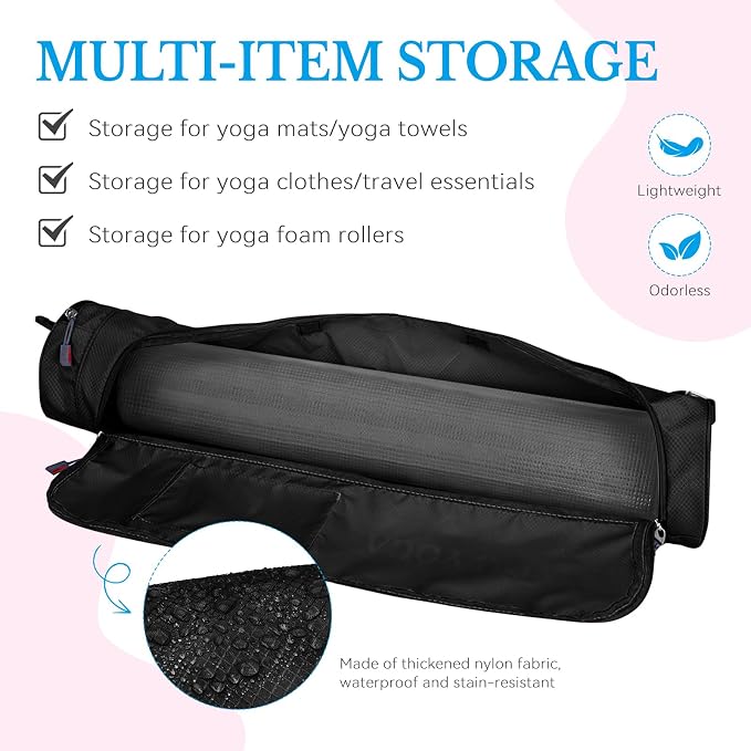 Upgrade Yoga Mat Bag, Waterproof Yoga Gym Bag Tote Bag with Adjustable Strap, Multi-Pockets Yoga Mat Carrier for Gym, Fitness