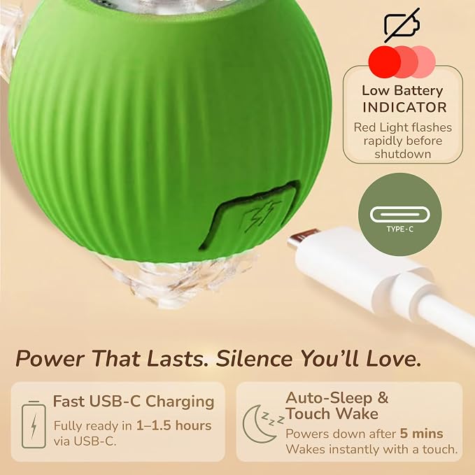 Interactive Cat Toy Automatic Moving Ball, Indoor Cats, Rechargeable, Green