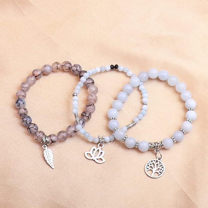 UEUC Tree of Life Yoga Healing Stone Bracelets,Multilayer Lotus Chakra Stone Reiki Bracelet Sets,Anxiety Crystal Natural Stone,for Women Stress Relief