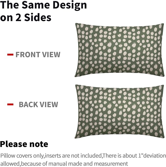 Dark Sage Green Cream Dots Lumbar Pillow Covers 12x20 Set of 2 Boho Design Polka Dot Print Throw Pillows Modern Outdoor Decorative Pillowcase Rectangle Linen Cushion Cases Decor for Sofa Couch Bed
