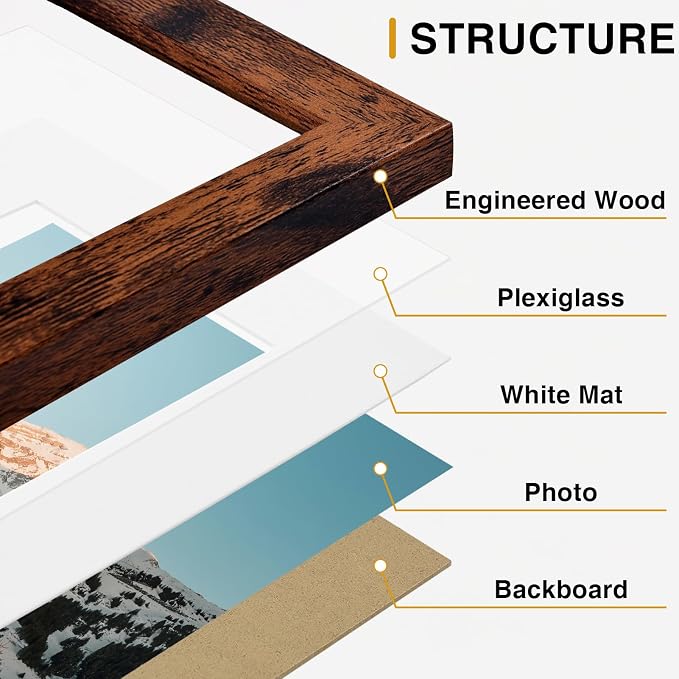 Vittanly 15 Pack Picture Frames Collage Wall Decor, Wall/Tabletop Display | Rustic Brown, Multi-Size Gallery Wall Frame Set: 3pcs 8x10, 6pcs 5x7, 6pcs 4x6. Picture Frame Set for Family
