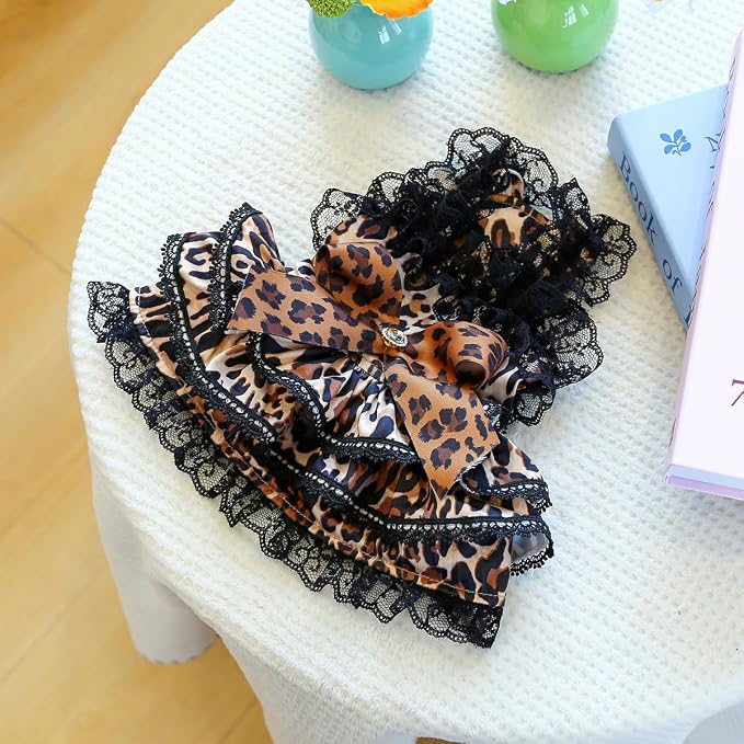 Dog Lace Leopard Print Dress Summer Autumn Cat Suspender Skirt, L | Small & Medium Pet Party Leopard formal Dress For Yorkie Maltese Chihuahua Pug Shih Tzu Toy Poodle French Bulldog