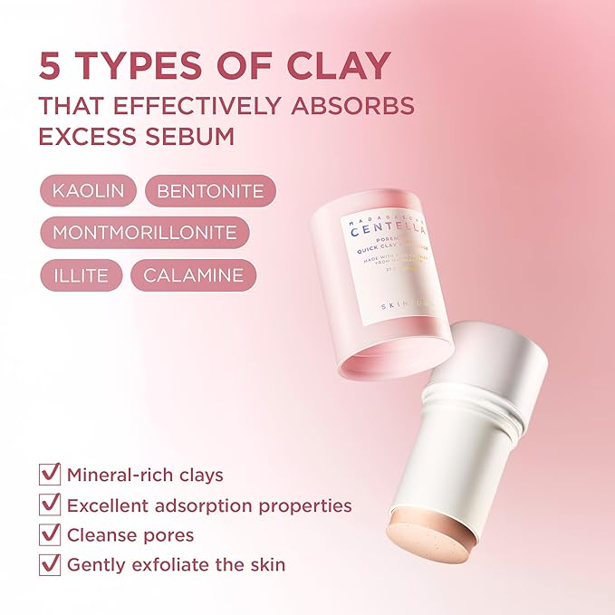 SKIN1004 Poremizing Quick Clay Stick Mask, Face Mask Skincare for Pore Minimizing, Facial Clay Mask with Centella, Pore Minimizer for Sebum Control, Pink Mud Mask, Korean Skin Care, 0.95 oz / 27g