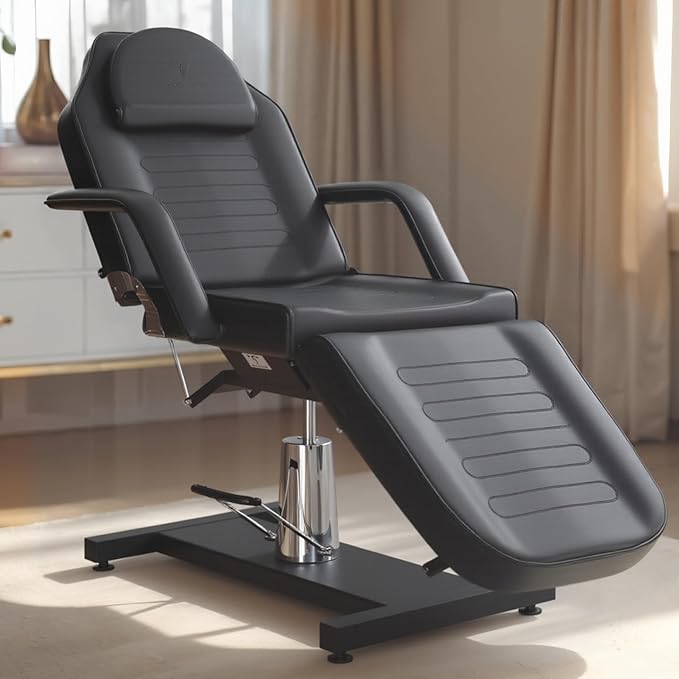 TATARTIST Hydraulic Facial Chair for Esthetician Tattoo Chair Portable Massage Tables 360° Rotating Treatment Bed Spa Salon Beauty Tattoo (Black)