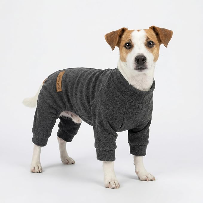 Fitwarm 2 Pack Lightweight Fleece Dog Pajamas, Warm Winter Clothes for Small Dogs Boy Girl, Cozy Pet Onesie with Feet, Dark Gray, Light Gray, Large