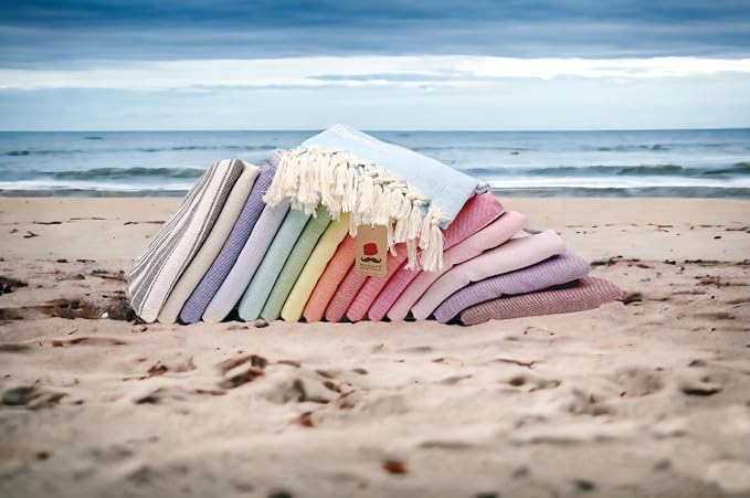 Bazaar Anatolia Turkish Beach Towel – 100% Cotton, Quick Dry, Sand Free Towel for Bathroom, Camping, Travel, Burgundy – Oversized 71x39 Inches – Stripe Mint