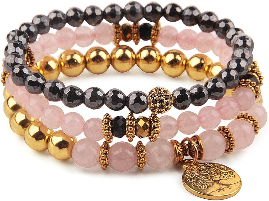 Jardme Healing Crystal Bracelets for Women, 8mm Beaded Natural Stone Stretch Chakra Bracelets Tree of Life Bracelet Jewelry Gifts for Women