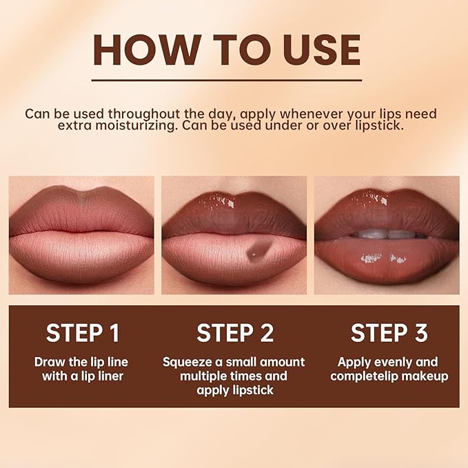 Lip Liner Gloss Set, Medium Brown Plumping Lip Liner Lip Pencil Moisturizing Lightweight Lip Gloss Lip Combo, High Shine Glossy Lip Tint Lip Stain Makeup Long Lasting Lip Contour for Women