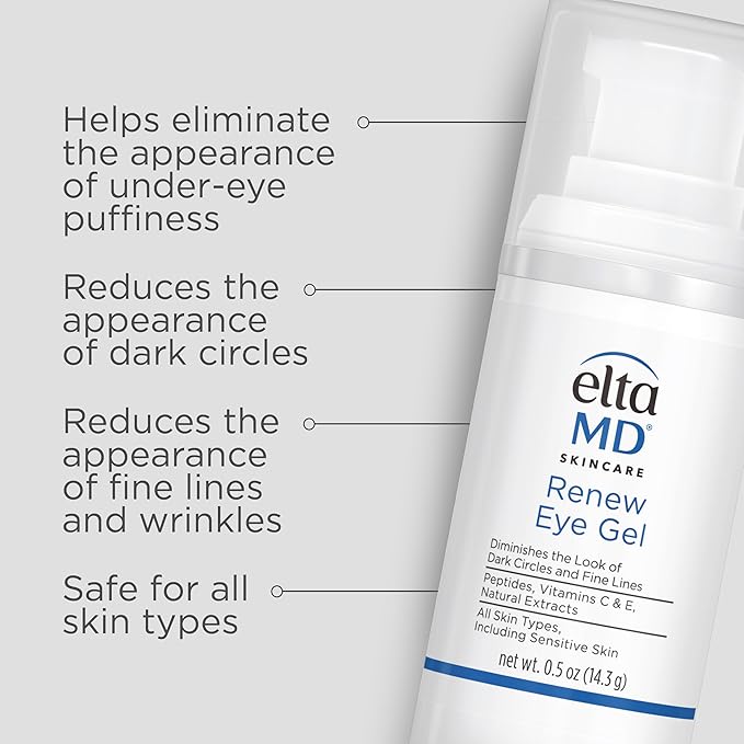 EltaMD Renew Eye Gel, Serum for Dark Circles and Puffiness, Under Eye Serum for Face, Anti Aging, Minimizes Fine Lines and Wrinkles, 0.5 oz Pump