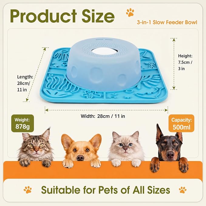 Pezluxe Slow Feeder Dog Bowls & Lick Mat,Dog Licking Bowl with Rolling Ball