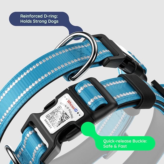 Premium Airtag Dog Collar，with IP68 Waterproof AirTag Holder,Blue,S | Soft,Breathable,Nylon Padded,Reflective,Ultra-Durable Buckle,Adjustable,Comfortable for Small Medium Large Dogs