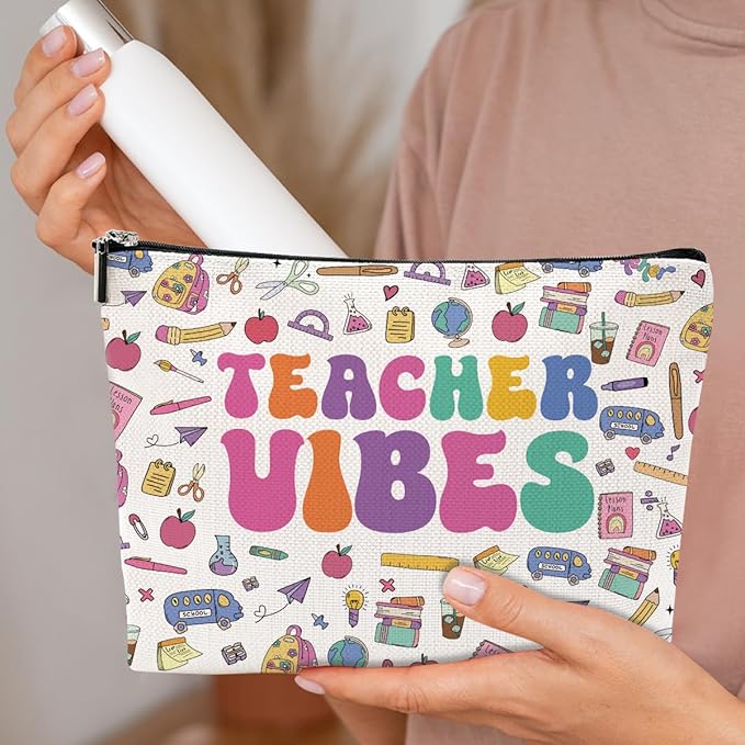 Inspirational Teacher Gifts Cosmetic Bag Teacher Appreciation Gifts Makeup Bag New Teachers Gift Stuff Retirement Gift for Women Counselor Teachers of The Year Christmas Birthday Makeup Pouch