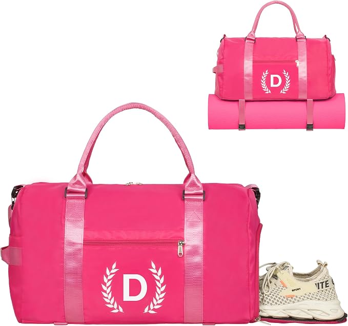 Gym Bag for Women, Personalized Duffle Bag with Shoe Compartment, Sports Bag for Yoga & Dance with Wet Pocket and Mat Strap(HotPink,D)
