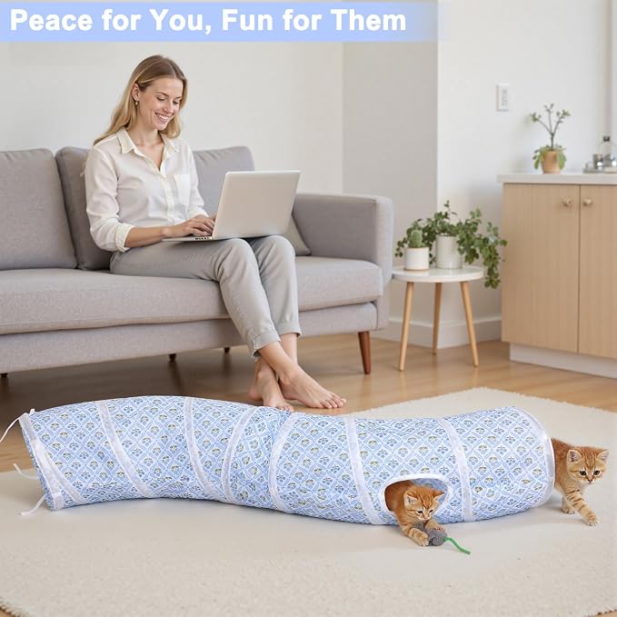 Glittme S-Shape Cat Tunnel, Foldable Cat Tunnels for Indoor Cats