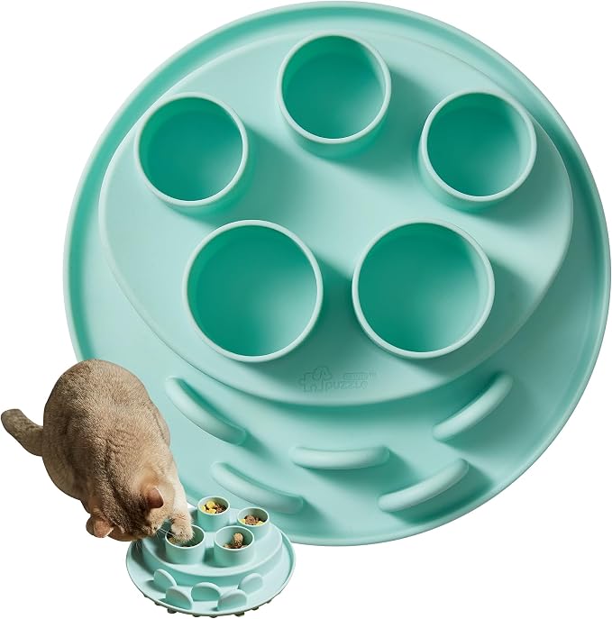 Puzzle Feeder Mat, Slow Feeder for Good Eating Habits, Cat Treat Toys, Interactive Cat Toys, Green