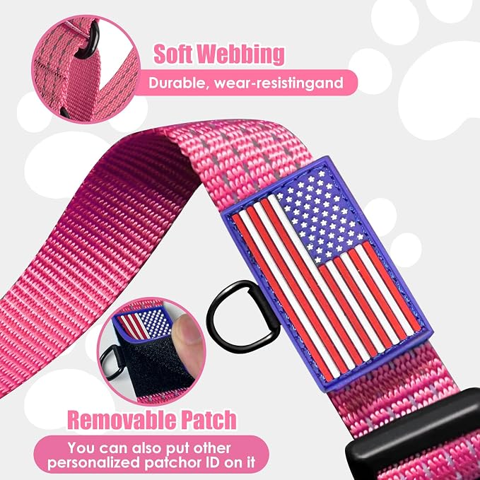 Martingale Dog Collar Reflective NO Pull with USA Flag, M,Pink