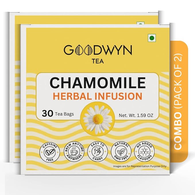 Goodwyn Chamomile Herbal Tea, 60 Tea Bags | 100% Pure Chamomile Flowers | Caffeine Free | Plastic Free Bags | Soothing Floral Infusion