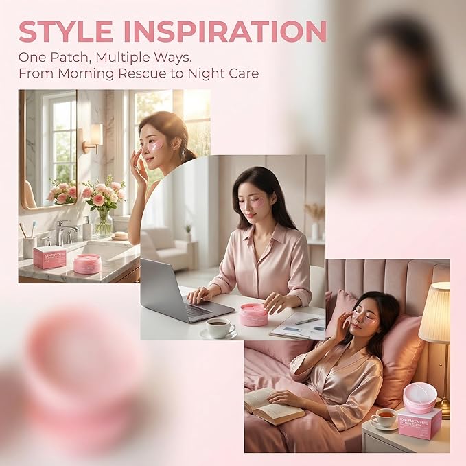 PDRN Pink Caffeine Collagen Eye Patch for Night CareㅣFuller-Looking Eye Area, Under-Eye Puffiness, Dark Circles Care for Smooth, Radiant & Youthful-Looking | Korean Skincare, K-Beauty (2PC)