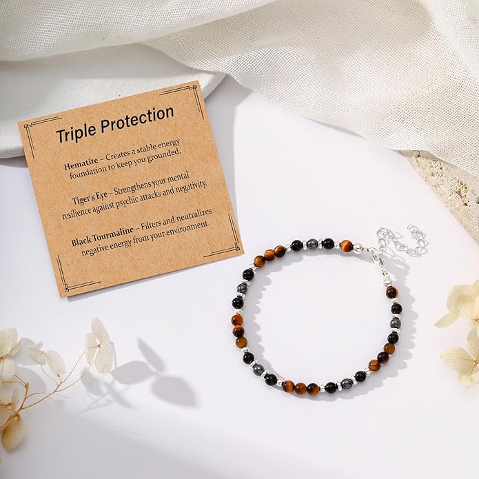 Natural Healing Crystal Bracelet for Women, Anxiety Relief Healthy Pregnancy Triple Protection Citrine Jewelry Gift for Friends Daughter Sister Mom Colleague
