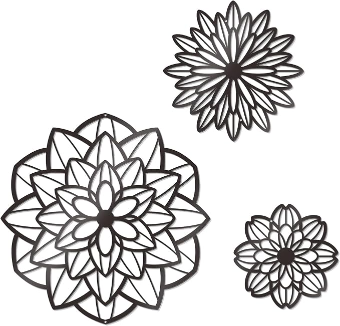 Zzbakress 3 Pcs Metal Flowers Wall Art Bathroom Wall Decor (Black Modern) | Farmhouse Flower Bathroom Decor Wall Decorations For Bathroom, Living Room, Office, Kitchen, Hallway And Outdoor