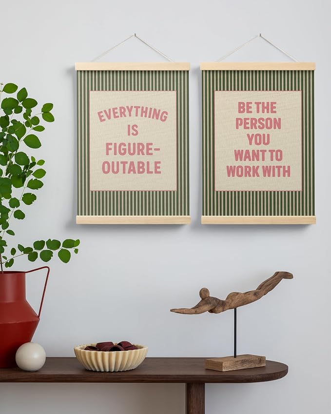 FGFK Positive Affirmations Wall Art Poster Hanger Frame 12x16 Inch,Set of 2 | Pink and Green Motivational Inspirational Quotes Canvas Prints Framed Wall Decor for Home Office Workplace Classroom