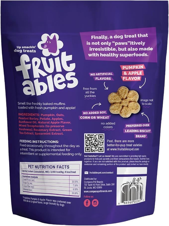 Fruitables Baked Dog Treats, Low Calorie Treats, Pumpkin & Apple, 20oz | Healthy Dog Treats, Training Treats, Crunchy Dog Biscuits, Limited Ingredient Recipe, Healthy Puppy Snacks, Made in USA