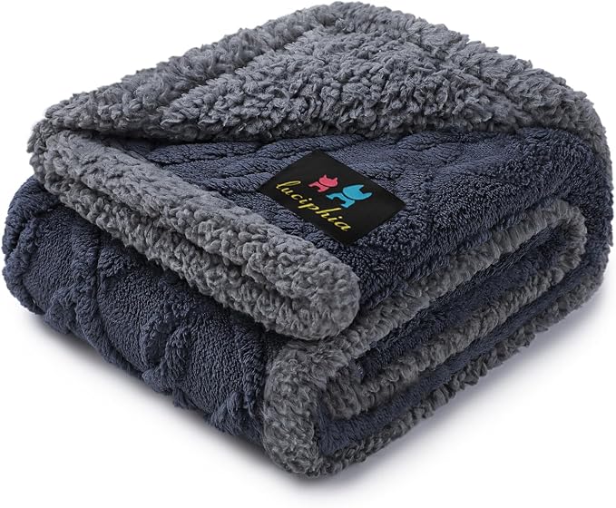 Luciphia Waterproof Dog Blanket, Reversible Sherpa Fleece for Couch Cover | Reversible waterproof pet blanket soft fleece machine washable protect couch bed, Dark Grey 57" x 40"