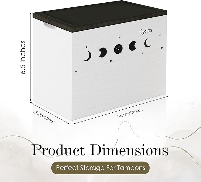 HOTCAN Discreet Wooden Tampon Holder for Bathroom with Built-In Vanity Lid | Feminine Pads Dispenser Organizer for Bathroom Countertop | Compact and Elegant Design | Multiple Mounting Options (Moon)