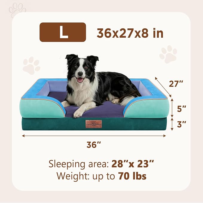 Comfort Expression Orthopedic Dog Beds for Large Sized Dog with Bolster | Waterproof Dog Couch Bed with Washable Cover & Non-Slip Bottom, Supportive Egg Crate Foam Large Pet Bed, 36x27 Inch