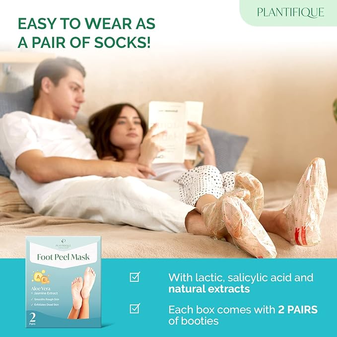 PLANTIFIQUE Foot Peeling Mask - Peeling Foot Mask Dermatologically Tested Repairs Heels & Removes Dry Dead Skin for Baby Soft Feet (Jasmine, 1 Count (Pack of 2))