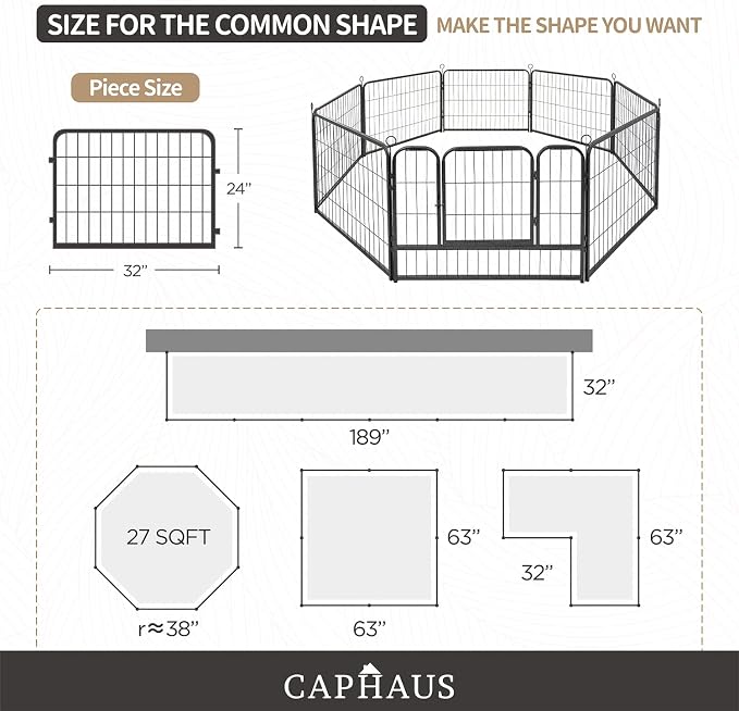 CAPHAUS 24/32/40 Inch Height Bold Metal Foldable Heavy-Duty Pet Playpen with Door, Available in 8/16/24/32 Panels Indoor/Outdoor Portable Kennel, Dog/Animals Exercise Fence Cage for Yard, RV, Camping