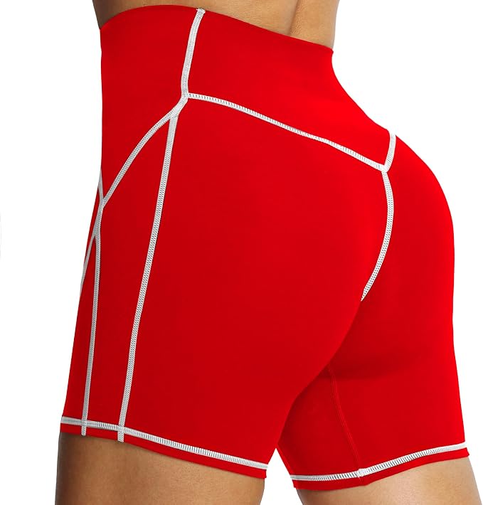 Aoxjox Lexi Lined Workout Biker Shorts for Women Tummy Control High Waisted Exercise Athletic Gym Running Yoga Short 6"