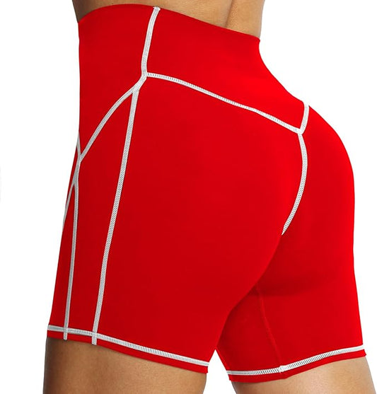 Aoxjox Lexi Lined Workout Biker Shorts for Women Tummy Control High Waisted Exercise Athletic Gym Running Yoga Short 6"