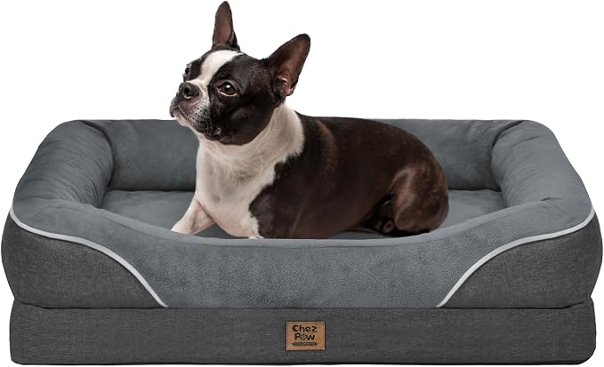 Orthopedic Waterproof Dog Bed for Medium and Large Dogs | Egg Crate Foam, 4-Sided Bolster Support, Waterproof Liner, Non-Slip Bottom, Removable Bolster Cover, 36 x 27 Inch