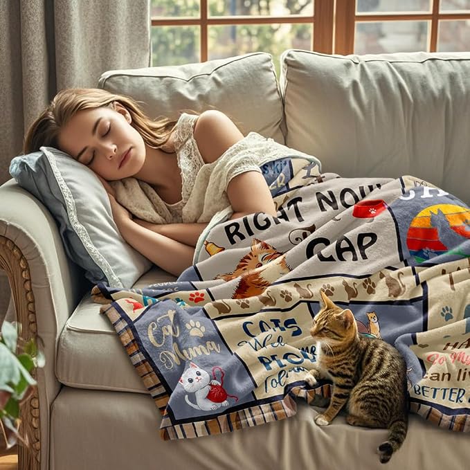Cat Gifts for Women, Cat Lover/Mom/Lady Gifts Throw Blanket 50"x60" | Cat Blanket for Women, Cat Themed Gifts for Birthday/Christmas Soft Throw Blanket