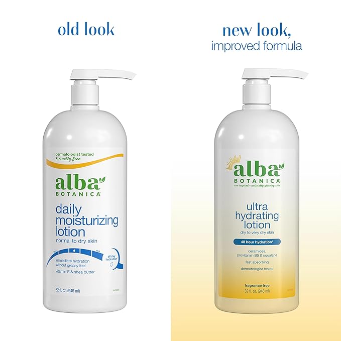 Alba Botanica Daily Moisturizing Body Lotion, Normal to Dry Skin, with Vitamin E and Shea Butter, 32 Oz (Packaging May Vary)