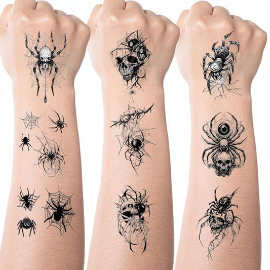 10 Sheets Halloween Temporary Tattoos Red Spider Stickers Spider Web Styles Mixed Halloween Tattoos Waterproof Cobweb Fake Tattoos Realistic Black Tattoo for Kids Boys Girls Body Art Makeup